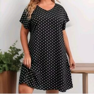 Woman Within Midi Shirt Dress Woman Plus 4X 34/36W Black White Polka Dots Spring